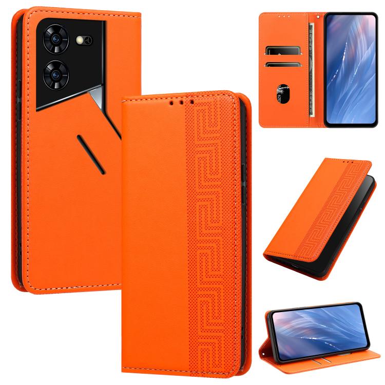 Embossed Meander Pattern RFID Vegan Leather Phone Case, For Tecno Spark 30 Pro 4G, For Tecno Spark 30 4G, For Tecno Spark 30C 4G, For Tecno Spark 20 Pro 5G, For Tecno Camon 30 Premier 5G, For Tecno Pova 6 Neo 4G, For Tecno Pova 6 5G                    ...