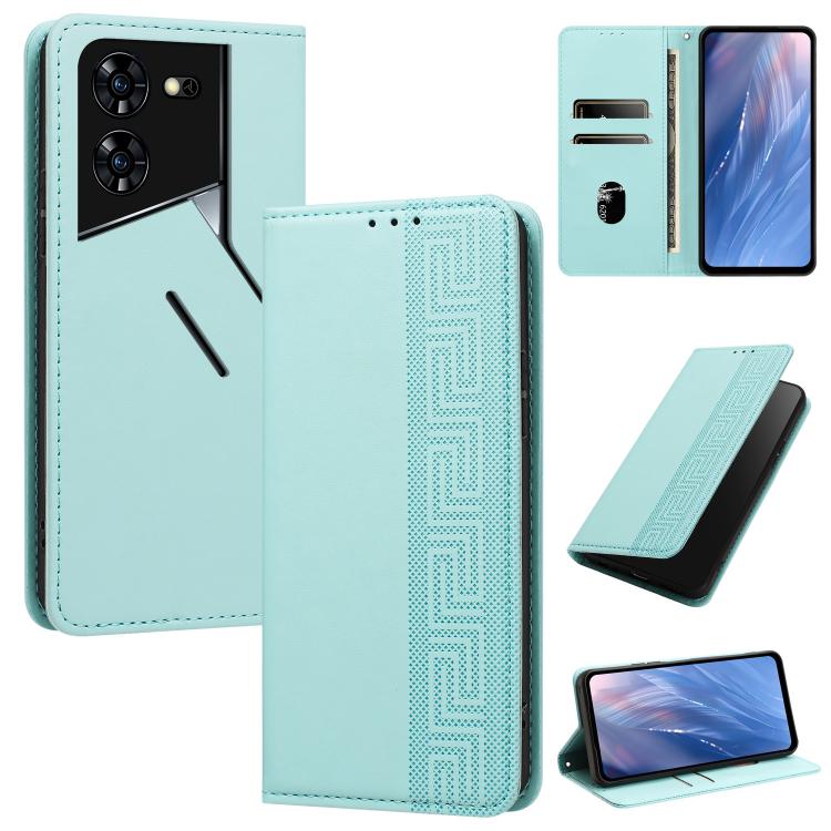 Embossed Meander Pattern RFID Vegan Leather Phone Case, For Tecno Spark 30 Pro 4G, For Tecno Spark 30 4G, For Tecno Spark 30C 4G, For Tecno Spark 20 Pro 5G, For Tecno Camon 30 Premier 5G, For Tecno Pova 6 Neo 4G, For Tecno Pova 6 5G                    ...