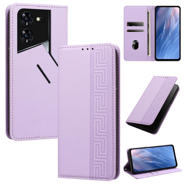 Embossed Meander Pattern RFID Vegan Leather Phone Case, For Tecno Spark 30 Pro 4G, For Tecno Spark 30 4G, For Tecno Spark 30C 4G, For Tecno Spark 20 Pro 5G, For Tecno Camon 30 Premier 5G, For Tecno Pova 6 Neo 4G, For Tecno Pova 6 5G                    ...