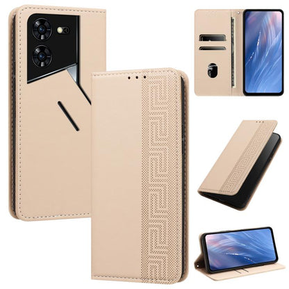 Embossed Meander Pattern RFID Vegan Leather Phone Case, For Tecno Spark 30 Pro 4G, For Tecno Spark 30 4G, For Tecno Spark 30C 4G, For Tecno Spark 20 Pro 5G, For Tecno Camon 30 Premier 5G, For Tecno Pova 6 Neo 4G, For Tecno Pova 6 5G                    ...