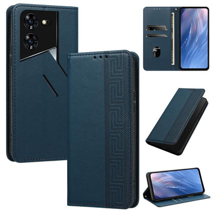 Embossed Meander Pattern RFID Vegan Leather Phone Case, For Tecno Spark 30 Pro 4G, For Tecno Spark 30 4G, For Tecno Spark 30C 4G, For Tecno Spark 20 Pro 5G, For Tecno Camon 30 Premier 5G, For Tecno Pova 6 Neo 4G, For Tecno Pova 6 5G                    ...