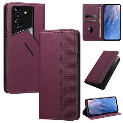 Embossed Meander Pattern RFID Vegan Leather Phone Case, For Tecno Spark 30 Pro 4G, For Tecno Spark 30 4G, For Tecno Spark 30C 4G, For Tecno Spark 20 Pro 5G, For Tecno Camon 30 Premier 5G, For Tecno Pova 6 Neo 4G, For Tecno Pova 6 5G                    ...