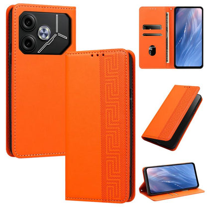 Embossed Meander Pattern RFID Vegan Leather Phone Case, For Tecno Spark 30 Pro 4G, For Tecno Spark 30 4G, For Tecno Spark 30C 4G, For Tecno Spark 20 Pro 5G, For Tecno Camon 30 Premier 5G, For Tecno Pova 6 Neo 4G, For Tecno Pova 6 5G                    ...