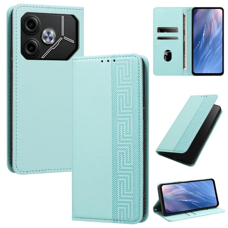 Embossed Meander Pattern RFID Vegan Leather Phone Case, For Tecno Spark 30 Pro 4G, For Tecno Spark 30 4G, For Tecno Spark 30C 4G, For Tecno Spark 20 Pro 5G, For Tecno Camon 30 Premier 5G, For Tecno Pova 6 Neo 4G, For Tecno Pova 6 5G                    ...