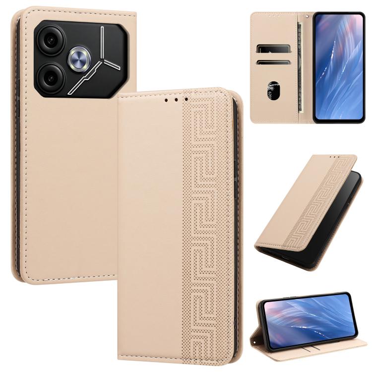 Embossed Meander Pattern RFID Vegan Leather Phone Case, For Tecno Spark 30 Pro 4G, For Tecno Spark 30 4G, For Tecno Spark 30C 4G, For Tecno Spark 20 Pro 5G, For Tecno Camon 30 Premier 5G, For Tecno Pova 6 Neo 4G, For Tecno Pova 6 5G                    ...