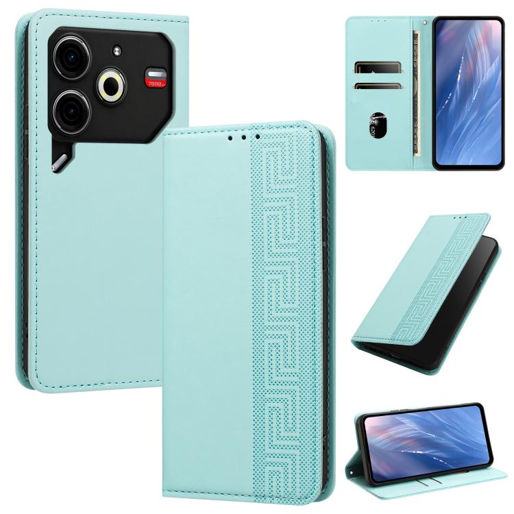 Embossed Meander Pattern RFID Vegan Leather Phone Case, For Tecno Spark 30 Pro 4G, For Tecno Spark 30 4G, For Tecno Spark 30C 4G, For Tecno Spark 20 Pro 5G, For Tecno Camon 30 Premier 5G, For Tecno Pova 6 Neo 4G, For Tecno Pova 6 5G                    ...