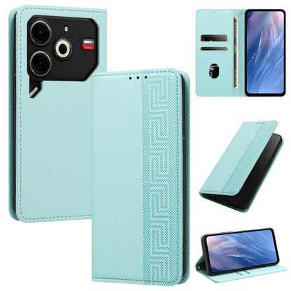 Embossed Meander Pattern RFID Vegan Leather Phone Case, For Tecno Spark 30 Pro 4G, For Tecno Spark 30 4G, For Tecno Spark 30C 4G, For Tecno Spark 20 Pro 5G, For Tecno Camon 30 Premier 5G, For Tecno Pova 6 Neo 4G, For Tecno Pova 6 5G                    ...