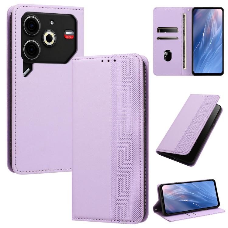 Embossed Meander Pattern RFID Vegan Leather Phone Case, For Tecno Spark 30 Pro 4G, For Tecno Spark 30 4G, For Tecno Spark 30C 4G, For Tecno Spark 20 Pro 5G, For Tecno Camon 30 Premier 5G, For Tecno Pova 6 Neo 4G, For Tecno Pova 6 5G                    ...