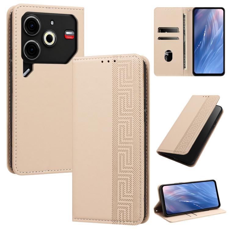 Embossed Meander Pattern RFID Vegan Leather Phone Case, For Tecno Spark 30 Pro 4G, For Tecno Spark 30 4G, For Tecno Spark 30C 4G, For Tecno Spark 20 Pro 5G, For Tecno Camon 30 Premier 5G, For Tecno Pova 6 Neo 4G, For Tecno Pova 6 5G                    ...