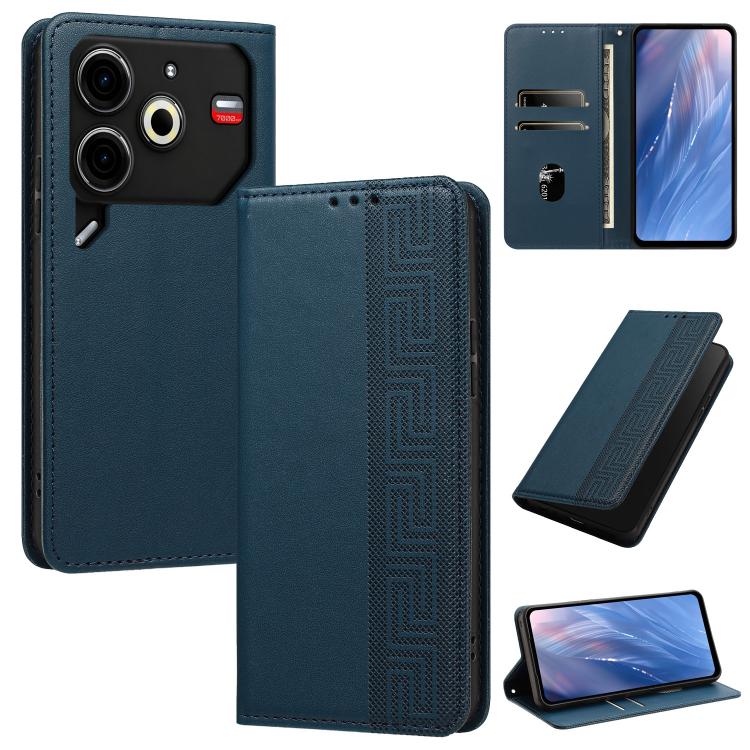 Embossed Meander Pattern RFID Vegan Leather Phone Case, For Tecno Spark 30 Pro 4G, For Tecno Spark 30 4G, For Tecno Spark 30C 4G, For Tecno Spark 20 Pro 5G, For Tecno Camon 30 Premier 5G, For Tecno Pova 6 Neo 4G, For Tecno Pova 6 5G                    ...