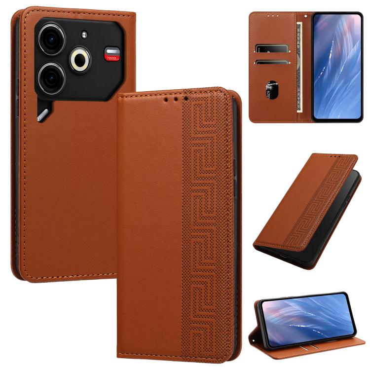 Embossed Meander Pattern RFID Vegan Leather Phone Case, For Tecno Spark 30 Pro 4G, For Tecno Spark 30 4G, For Tecno Spark 30C 4G, For Tecno Spark 20 Pro 5G, For Tecno Camon 30 Premier 5G, For Tecno Pova 6 Neo 4G, For Tecno Pova 6 5G                    ...