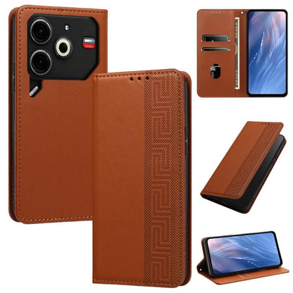 Embossed Meander Pattern RFID Vegan Leather Phone Case, For Tecno Spark 30 Pro 4G, For Tecno Spark 30 4G, For Tecno Spark 30C 4G, For Tecno Spark 20 Pro 5G, For Tecno Camon 30 Premier 5G, For Tecno Pova 6 Neo 4G, For Tecno Pova 6 5G                    ...