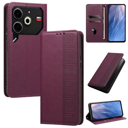 Embossed Meander Pattern RFID Vegan Leather Phone Case, For Tecno Spark 30 Pro 4G, For Tecno Spark 30 4G, For Tecno Spark 30C 4G, For Tecno Spark 20 Pro 5G, For Tecno Camon 30 Premier 5G, For Tecno Pova 6 Neo 4G, For Tecno Pova 6 5G                    ...
