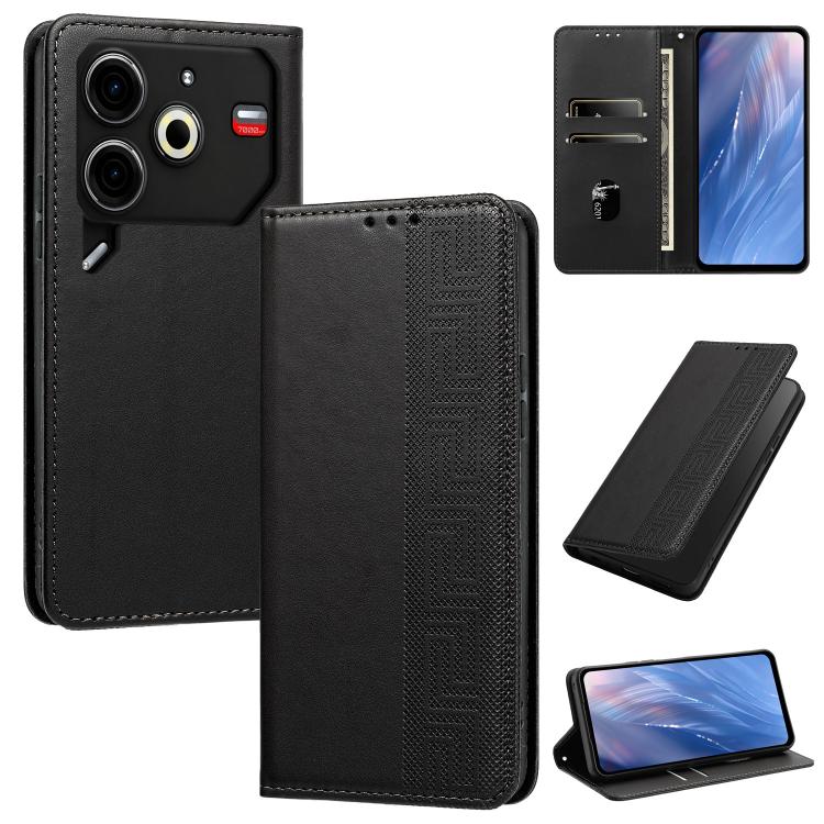 Embossed Meander Pattern RFID Vegan Leather Phone Case, For Tecno Spark 30 Pro 4G, For Tecno Spark 30 4G, For Tecno Spark 30C 4G, For Tecno Spark 20 Pro 5G, For Tecno Camon 30 Premier 5G, For Tecno Pova 6 Neo 4G, For Tecno Pova 6 5G                    ...