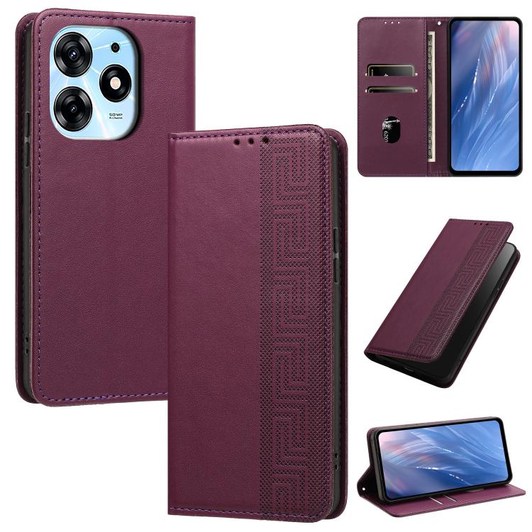 Embossed Meander Pattern RFID Vegan Leather Phone Case, For Tecno Pova 5, For Tecno Camon 20 Premier, For Tecno Camon 20 Pro 5G, For Tecno Camon 20 / 20 Pro 4G, For Tecno Spark Go 2023 / Pop 7 Pro, For Tecno Spark 10 4G / Spark 10C                     ...