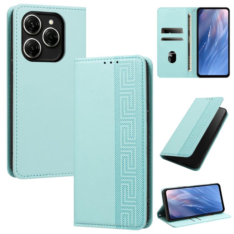 Embossed Meander Pattern RFID Vegan Leather Phone Case, For Tecno Spark 30 Pro 4G, For Tecno Spark 30 4G, For Tecno Spark 30C 4G, For Tecno Spark 20 Pro 5G, For Tecno Camon 30 Premier 5G, For Tecno Pova 6 Neo 4G, For Tecno Pova 6 5G                    ...