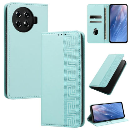 Embossed Meander Pattern RFID Vegan Leather Phone Case, For Tecno Spark 30 Pro 4G, For Tecno Spark 30 4G, For Tecno Spark 30C 4G, For Tecno Spark 20 Pro 5G, For Tecno Camon 30 Premier 5G, For Tecno Pova 6 Neo 4G, For Tecno Pova 6 5G                    ...