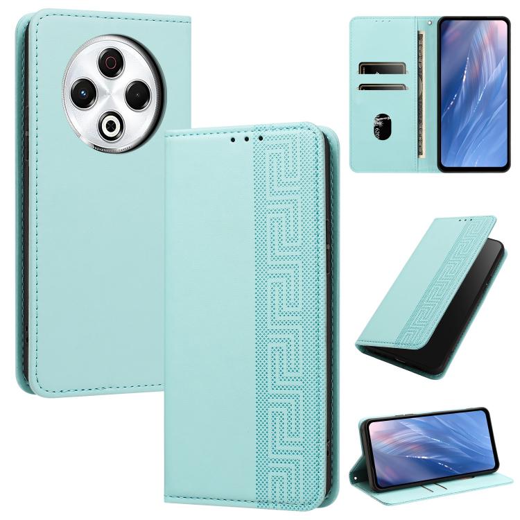 Embossed Meander Pattern RFID Vegan Leather Phone Case, For Tecno Spark 30 Pro 4G, For Tecno Spark 30 4G, For Tecno Spark 30C 4G, For Tecno Spark 20 Pro 5G, For Tecno Camon 30 Premier 5G, For Tecno Pova 6 Neo 4G, For Tecno Pova 6 5G                    ...