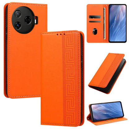 Embossed Meander Pattern RFID Vegan Leather Phone Case, For Tecno Spark 30 Pro 4G, For Tecno Spark 30 4G, For Tecno Spark 30C 4G, For Tecno Spark 20 Pro 5G, For Tecno Camon 30 Premier 5G, For Tecno Pova 6 Neo 4G, For Tecno Pova 6 5G                    ...