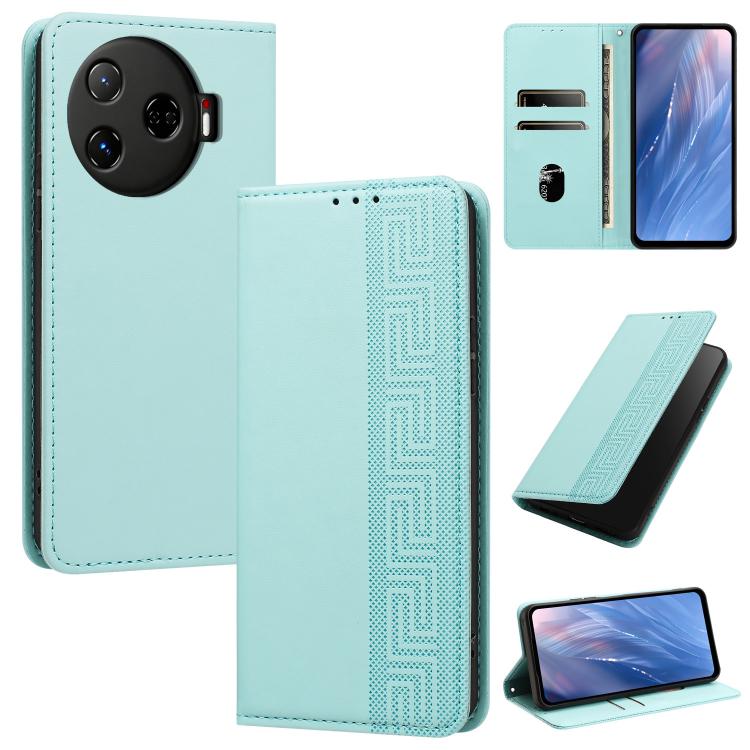 Embossed Meander Pattern RFID Vegan Leather Phone Case, For Tecno Spark 30 Pro 4G, For Tecno Spark 30 4G, For Tecno Spark 30C 4G, For Tecno Spark 20 Pro 5G, For Tecno Camon 30 Premier 5G, For Tecno Pova 6 Neo 4G, For Tecno Pova 6 5G                    ...
