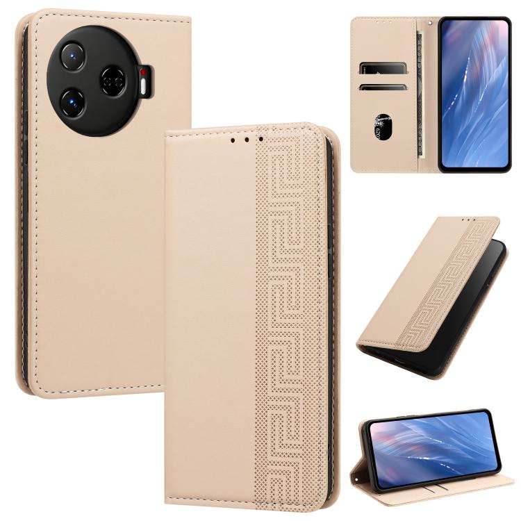 Embossed Meander Pattern RFID Vegan Leather Phone Case, For Tecno Spark 30 Pro 4G, For Tecno Spark 30 4G, For Tecno Spark 30C 4G, For Tecno Spark 20 Pro 5G, For Tecno Camon 30 Premier 5G, For Tecno Pova 6 Neo 4G, For Tecno Pova 6 5G                    ...