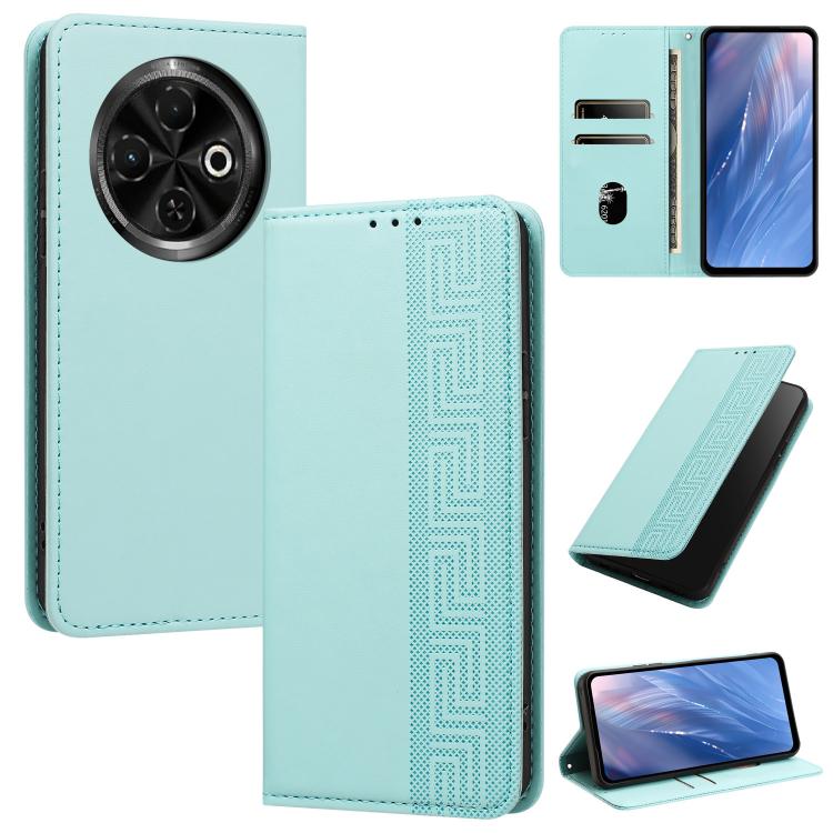 Embossed Meander Pattern RFID Vegan Leather Phone Case, For Tecno Spark 30 Pro 4G, For Tecno Spark 30 4G, For Tecno Spark 30C 4G, For Tecno Spark 20 Pro 5G, For Tecno Camon 30 Premier 5G, For Tecno Pova 6 Neo 4G, For Tecno Pova 6 5G                    ...