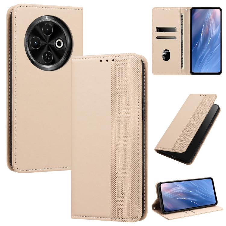 Embossed Meander Pattern RFID Vegan Leather Phone Case, For Tecno Spark 30 Pro 4G, For Tecno Spark 30 4G, For Tecno Spark 30C 4G, For Tecno Spark 20 Pro 5G, For Tecno Camon 30 Premier 5G, For Tecno Pova 6 Neo 4G, For Tecno Pova 6 5G                    ...