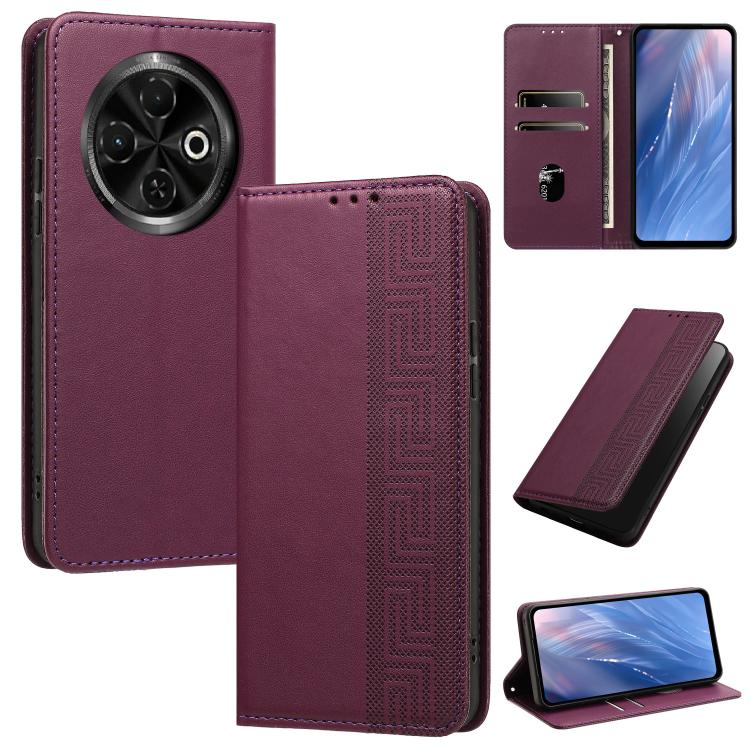 Embossed Meander Pattern RFID Vegan Leather Phone Case, For Tecno Spark 30 Pro 4G, For Tecno Spark 30 4G, For Tecno Spark 30C 4G, For Tecno Spark 20 Pro 5G, For Tecno Camon 30 Premier 5G, For Tecno Pova 6 Neo 4G, For Tecno Pova 6 5G                    ...