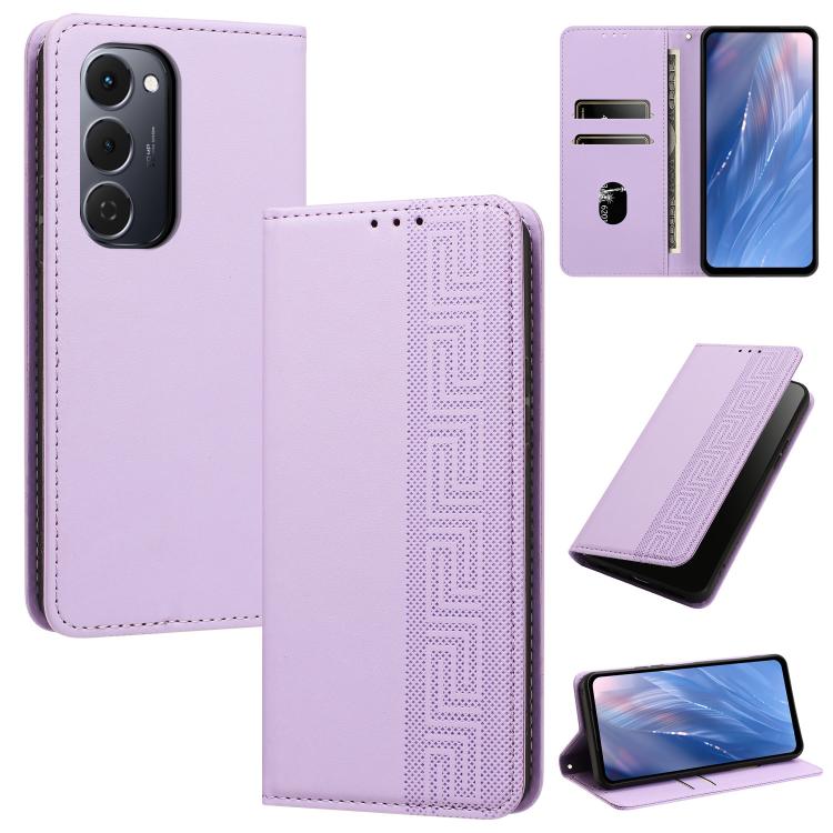 Embossed Meander Pattern RFID Vegan Leather Phone Case, For Tecno Spark Go 2024 / Spark 20 4G, For Tecno Camon 50 Pro 4G / 5G, For Tecno Spark 50 5G, For Tecno Spark 50 4G, For Tecno Camon 50 4G, For Tecno Spark Go 3, For Tecno Spark Go 2025 / Spark 40...