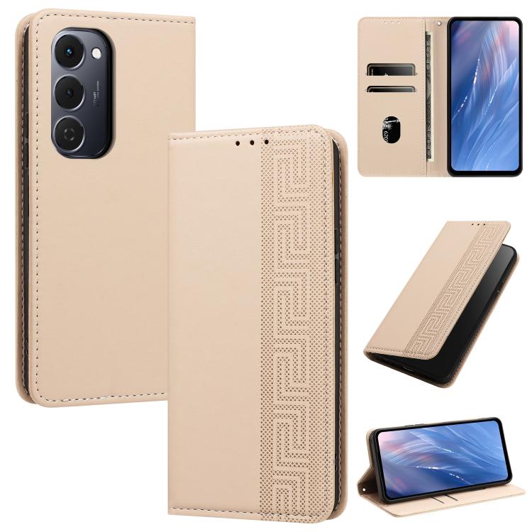 Embossed Meander Pattern RFID Vegan Leather Phone Case, For Tecno Spark Go 2024 / Spark 20 4G, For Tecno Camon 50 Pro 4G / 5G, For Tecno Spark 50 5G, For Tecno Spark 50 4G, For Tecno Camon 50 4G, For Tecno Spark Go 3, For Tecno Spark Go 2025 / Spark 40...