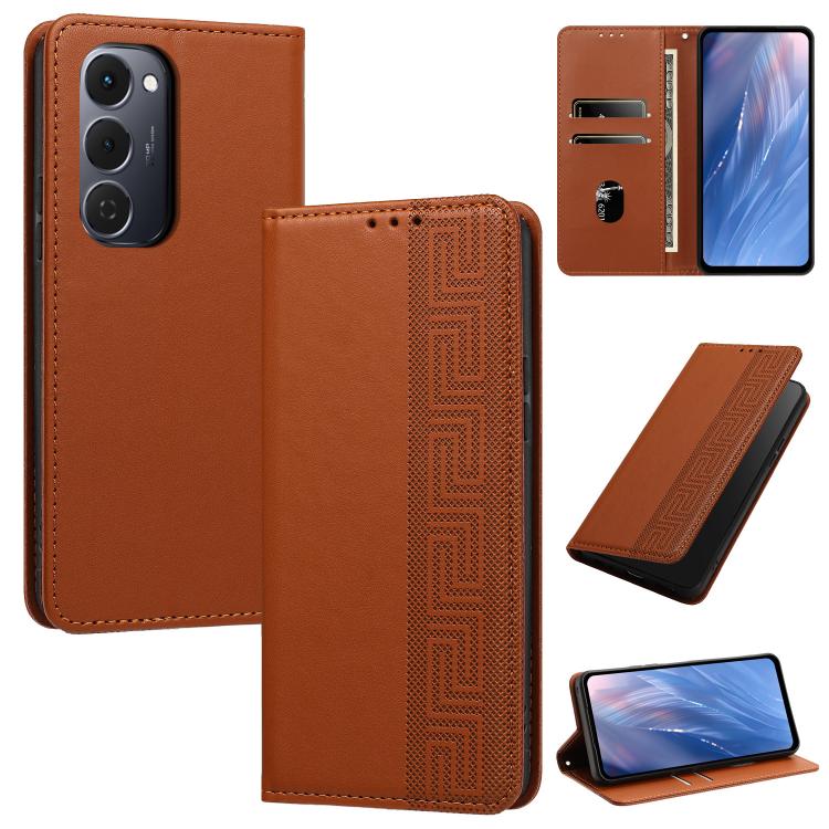 Embossed Meander Pattern RFID Vegan Leather Phone Case, For Tecno Spark Go 2024 / Spark 20 4G, For Tecno Camon 50 Pro 4G / 5G, For Tecno Spark 50 5G, For Tecno Spark 50 4G, For Tecno Camon 50 4G, For Tecno Spark Go 3, For Tecno Spark Go 2025 / Spark 40...