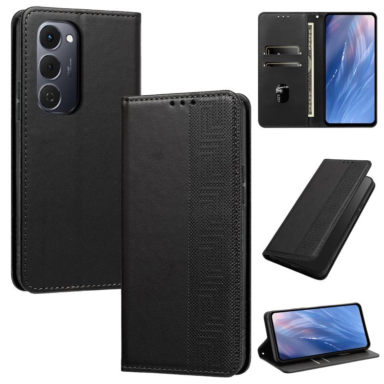 Embossed Meander Pattern RFID Vegan Leather Phone Case, For Tecno Spark Go 2024 / Spark 20 4G, For Tecno Camon 50 Pro 4G / 5G, For Tecno Spark 50 5G, For Tecno Spark 50 4G, For Tecno Camon 50 4G, For Tecno Spark Go 3, For Tecno Spark Go 2025 / Spark 40...