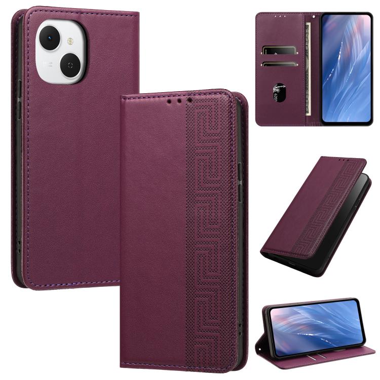 Embossed Meander Pattern RFID Vegan Leather Phone Case, For Tecno Spark Go 2024 / Spark 20 4G, For Tecno Camon 50 Pro 4G / 5G, For Tecno Spark 50 5G, For Tecno Spark 50 4G, For Tecno Camon 50 4G, For Tecno Spark Go 3, For Tecno Spark Go 2025 / Spark 40...