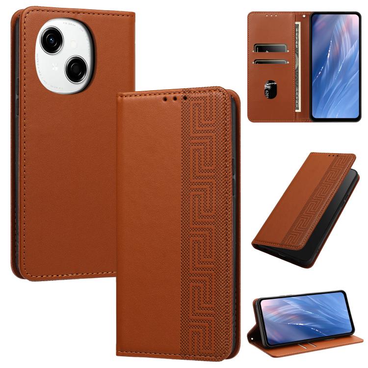 Embossed Meander Pattern RFID Vegan Leather Phone Case, For Tecno Spark 40 Pro 4G, For Tecno Spark 40 4G, For Tecno Pova 7 Ultra, For Tecno Pova 7 4G, For Tecno Spark Go 1/Go 1S/Pop 9 4G, For Tecno Camon 40 Pro 4G, For Tecno Camon 40 Premier 5G        ...
