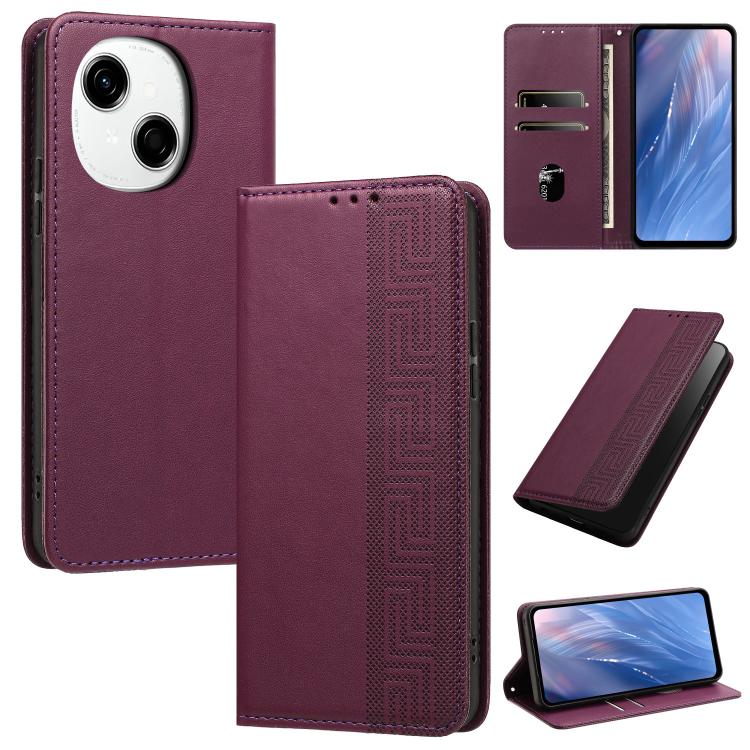 Embossed Meander Pattern RFID Vegan Leather Phone Case, For Tecno Spark 40 Pro 4G, For Tecno Spark 40 4G, For Tecno Pova 7 Ultra, For Tecno Pova 7 4G, For Tecno Spark Go 1/Go 1S/Pop 9 4G, For Tecno Camon 40 Pro 4G, For Tecno Camon 40 Premier 5G        ...