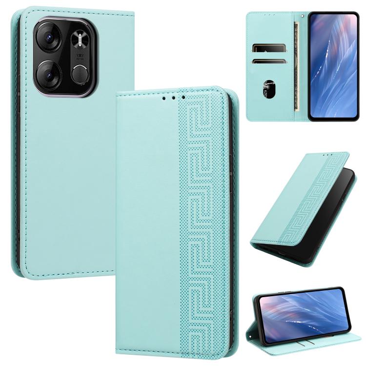 Embossed Meander Pattern RFID Vegan Leather Phone Case, For Tecno Pova 5, For Tecno Camon 20 Premier, For Tecno Camon 20 Pro 5G, For Tecno Camon 20 / 20 Pro 4G, For Tecno Spark Go 2023 / Pop 7 Pro, For Tecno Spark 10 4G / Spark 10C                     ...