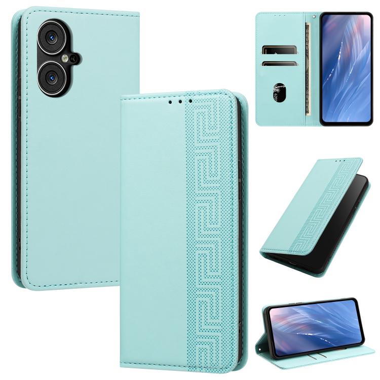 Embossed Meander Pattern RFID Vegan Leather Phone Case, For Tecno Spark 30 Pro 4G, For Tecno Spark 30 4G, For Tecno Spark 30C 4G, For Tecno Spark 20 Pro 5G, For Tecno Camon 30 Premier 5G, For Tecno Pova 6 Neo 4G, For Tecno Pova 6 5G                    ...