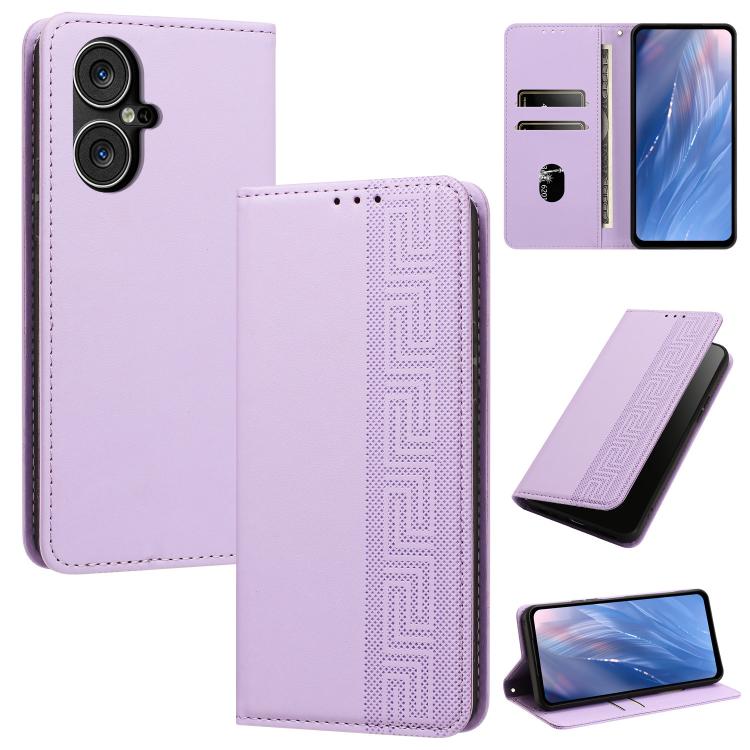 Embossed Meander Pattern RFID Vegan Leather Phone Case, For Tecno Spark 30 Pro 4G, For Tecno Spark 30 4G, For Tecno Spark 30C 4G, For Tecno Spark 20 Pro 5G, For Tecno Camon 30 Premier 5G, For Tecno Pova 6 Neo 4G, For Tecno Pova 6 5G                    ...