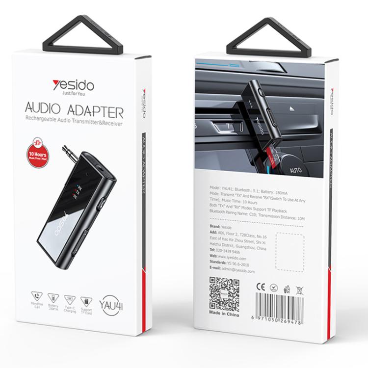 Yesido YAU41 2 in 1 Wireless Adapter 3.5mm Audio AUX Adapter BT 5.1 Transmitter Receiver For Car