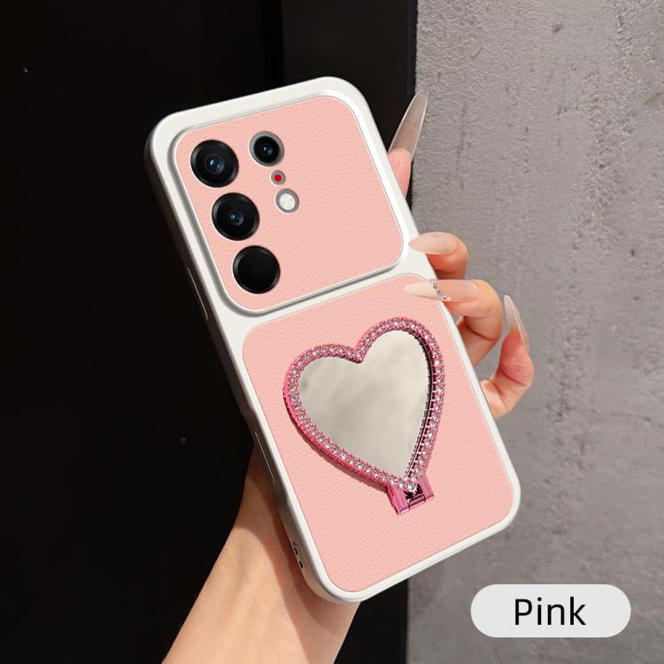 Lambskin Series Skin Feel Shockproof Phone Case with Heart Mirror Holder, For Tecno Spark 50 4G, For Tecno Camon 50 Ultra 5G, For Tecno Camon 50 4G, For Tecno Spark Go 3, For Tecno Spark Slim, For Tecno Spark 40C, For Tecno Spark 40 Pro+ 4G            ...