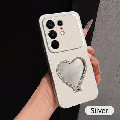 Lambskin Series Skin Feel Shockproof Phone Case with Heart Mirror Holder, For Tecno Spark 50 4G, For Tecno Camon 50 Ultra 5G, For Tecno Camon 50 4G, For Tecno Spark Go 3, For Tecno Spark Slim, For Tecno Spark 40C, For Tecno Spark 40 Pro+ 4G            ...