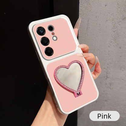 Lambskin Series Skin Feel Shockproof Phone Case with Heart Mirror Holder, For Tecno Spark 50 4G, For Tecno Camon 50 Ultra 5G, For Tecno Camon 50 4G, For Tecno Spark Go 3, For Tecno Spark Slim, For Tecno Spark 40C, For Tecno Spark 40 Pro+ 4G            ...