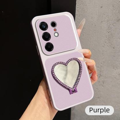 Lambskin Series Skin Feel Shockproof Phone Case with Heart Mirror Holder, For Tecno Spark 50 4G, For Tecno Camon 50 Ultra 5G, For Tecno Camon 50 4G, For Tecno Spark Go 3, For Tecno Spark Slim, For Tecno Spark 40C, For Tecno Spark 40 Pro+ 4G            ...