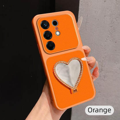 Lambskin Series Skin Feel Shockproof Phone Case with Heart Mirror Holder, For Tecno Spark 50 4G, For Tecno Camon 50 Ultra 5G, For Tecno Camon 50 4G, For Tecno Spark Go 3, For Tecno Spark Slim, For Tecno Spark 40C, For Tecno Spark 40 Pro+ 4G            ...