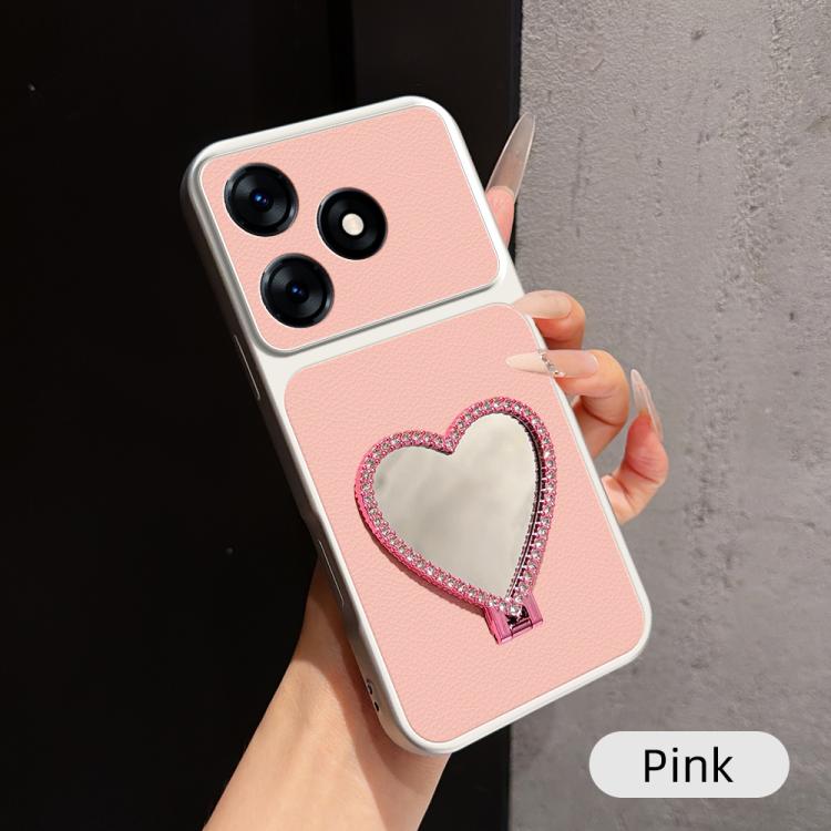 Lambskin Series Skin Feel Shockproof Phone Case with Heart Mirror Holder, For Tecno Spark 50 4G, For Tecno Camon 50 Ultra 5G, For Tecno Camon 50 4G, For Tecno Spark Go 3, For Tecno Spark Slim, For Tecno Spark 40C, For Tecno Spark 40 Pro+ 4G            ...