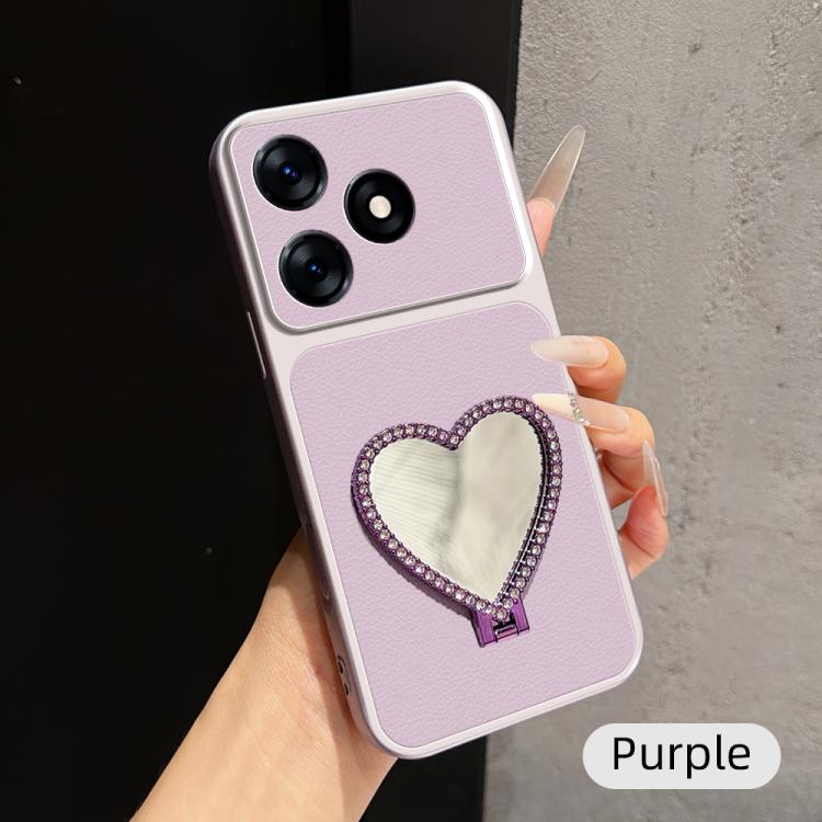 Lambskin Series Skin Feel Shockproof Phone Case with Heart Mirror Holder, For Tecno Spark 50 4G, For Tecno Camon 50 Ultra 5G, For Tecno Camon 50 4G, For Tecno Spark Go 3, For Tecno Spark Slim, For Tecno Spark 40C, For Tecno Spark 40 Pro+ 4G            ...