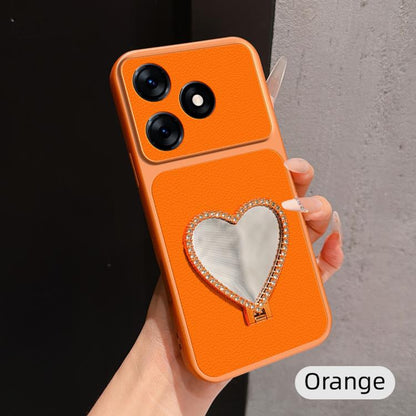 Lambskin Series Skin Feel Shockproof Phone Case with Heart Mirror Holder, For Tecno Spark 50 4G, For Tecno Camon 50 Ultra 5G, For Tecno Camon 50 4G, For Tecno Spark Go 3, For Tecno Spark Slim, For Tecno Spark 40C, For Tecno Spark 40 Pro+ 4G            ...