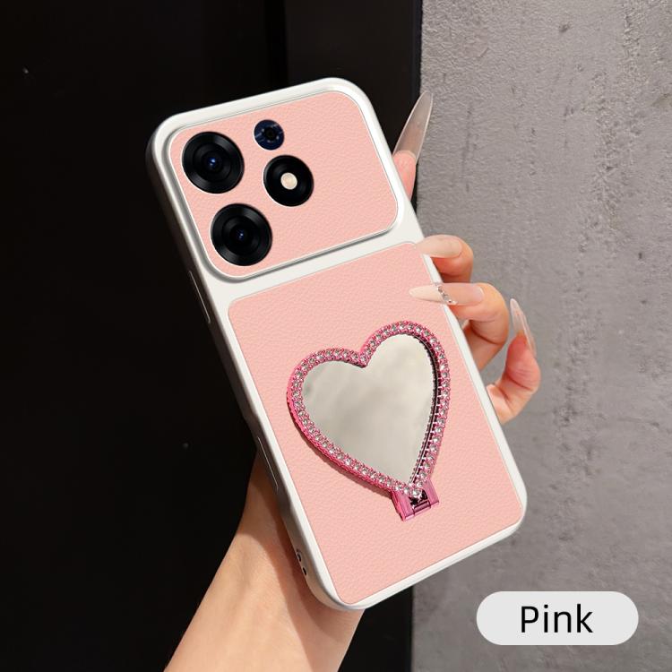 Lambskin Series Skin Feel Shockproof Phone Case with Heart Mirror Holder, For Tecno Spark 50 4G, For Tecno Camon 50 Ultra 5G, For Tecno Camon 50 4G, For Tecno Spark Go 3, For Tecno Spark Slim, For Tecno Spark 40C, For Tecno Spark 40 Pro+ 4G            ...