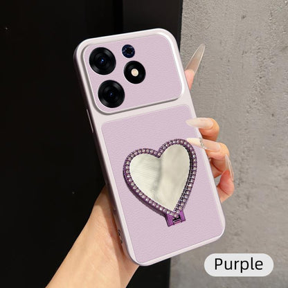 Lambskin Series Skin Feel Shockproof Phone Case with Heart Mirror Holder, For Tecno Spark 50 4G, For Tecno Camon 50 Ultra 5G, For Tecno Camon 50 4G, For Tecno Spark Go 3, For Tecno Spark Slim, For Tecno Spark 40C, For Tecno Spark 40 Pro+ 4G            ...