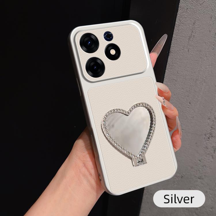 Lambskin Series Skin Feel Shockproof Phone Case with Heart Mirror Holder, For Tecno Spark 50 4G, For Tecno Camon 50 Ultra 5G, For Tecno Camon 50 4G, For Tecno Spark Go 3, For Tecno Spark Slim, For Tecno Spark 40C, For Tecno Spark 40 Pro+ 4G            ...